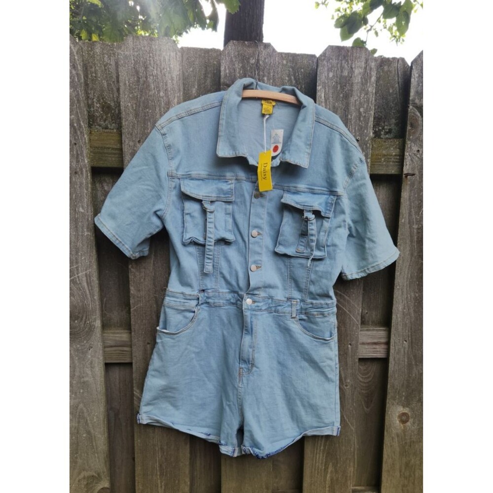 Womens 2X Shortalls Blue Stretch Denim Jeans Overalls Daisy Brand Romper